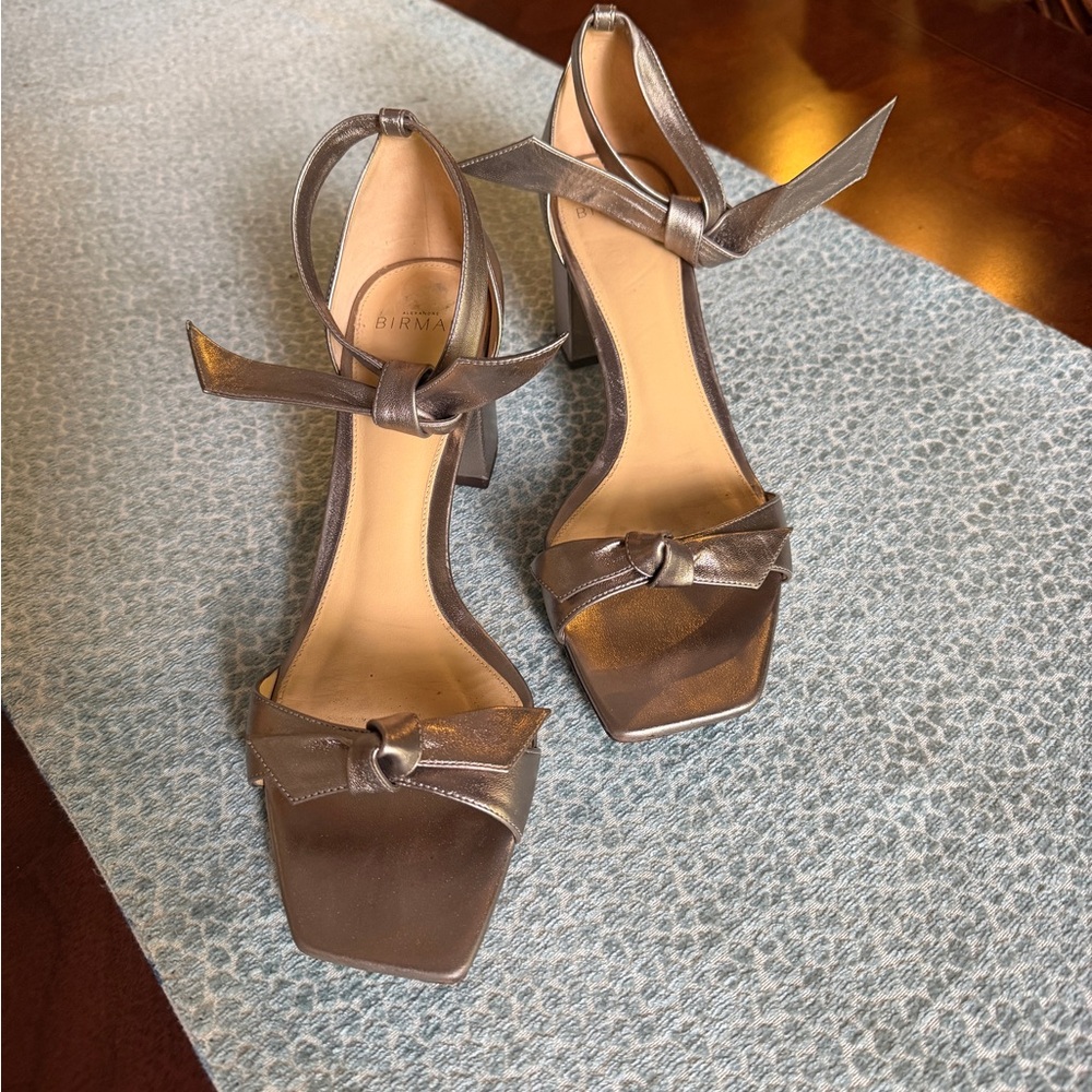 Alexandre Birman Bronze Metallic Ankle-Tie Block Heels